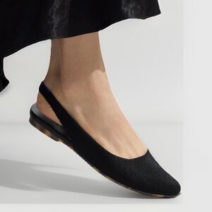 Rothy's The Almond Slingback Durable Slip On Flats In Black Women's 6.5 Sandals